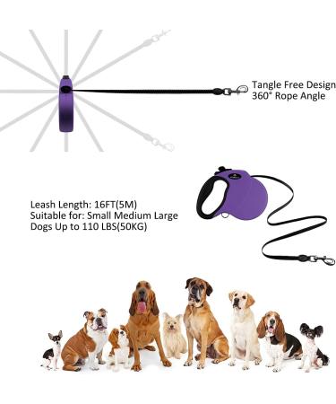 Philorn 5m Retractable Dog Leash for Medium to Large Dogs - One-Button Blocking Non-Slip Handle Reflective Up to 50kg - Purple - Buy Online on SooperMarket.com
