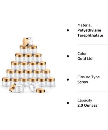 SATINIOR 24 Pack 2 oz Clear Plastic Jars with Gold Lids - Wide-Mouth Storage Containers for Beauty Products, Cosmetics, Crafts, and Food - Buy Online on SooperMarket.com