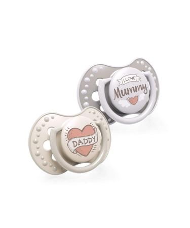 LOVI Dynamic Pacifier 0-3 Months Silicone BPA-free I Love Collection 2 Pieces Beige 0-3 Months (Pack of 2)