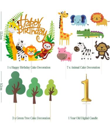 16-Piece Safari Jungle Cake Decoration Set for 1st Birthday | Forest Animals Topper for Girls - Buy Online on SooperMarket.com