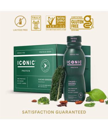Iconic Cacao + Greens Protein Drinks (12 Pack) | Grass Fed, Organic Veggies & Cacao | Low Carb, Lactose Free, Soy Free | Keto Friendly - Buy Online on SooperMarket.com