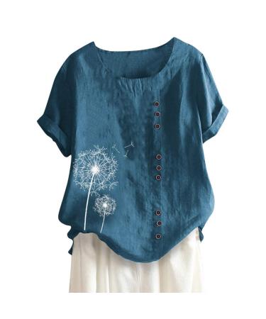 T-Shirt Women's Summer Blouse Short Sleeve T-Shirt V-Neck Clothing Woman Loose Comfortable Crew Neck Clothes Pullover Teenager Pullover with Print T-Shirt Loose Blue XL