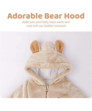 JiAmy Baby Boys Snowsuit | Girls Hooded Romper Winter Jumpsuit | Bear Cartoon Pajamas | Khaki 9-12 Months - Buy Online on SooperMarket.com