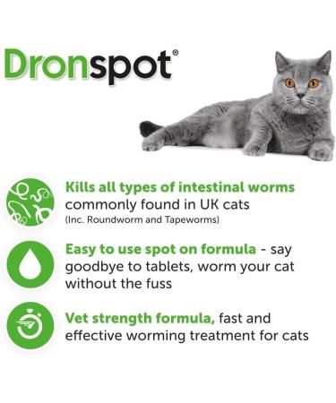 Dronspot Spot On Wormer for Small Cats - 0.5 to 2.5kg - 2 pipettes 2 pipettes Small Cats (0.5-2.5kg) - Buy Online on SooperMarket.com