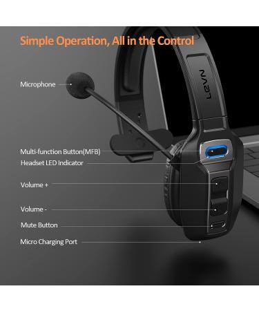LEVN Bluetooth Headset with AI Noise Cancelling & Mute Button | 60 Hrs Working Time | Trucker Wireless Headphones | Ideal for Home Office & Remote Work - Buy Online on SooperMarket.com