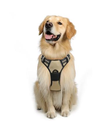 rabbitgoo dog harness medium -sized dogs anti train cuddles dog with control no pull adjustable dog harness large dogs breathable reflex stripes breast harness dog safe guidance kaki l l (1 Pack) kaki