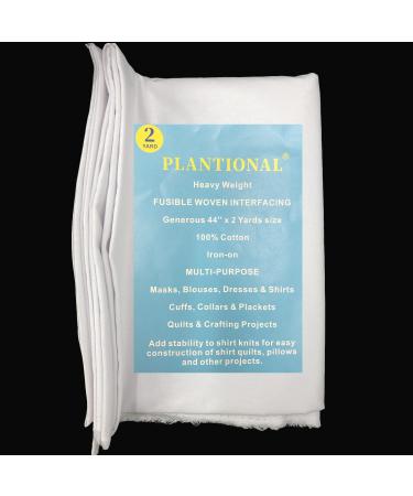 PLANTIONAL Woven Cotton Iron-On Fusible Interfacing: 44 inch X 2 Yards White Heavy Weight 100% Cotton Single-Sided Interfacing for Blouses Dress Shirts Collars DIY Crafts Supplies Heavyweight White