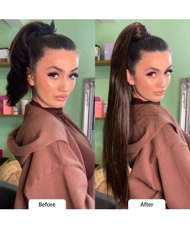 32 Inch Natural Black Straight Ponytail Extension | Heat Resistant Synthetic Wrap Around Ponytail for Women and Girls - Buy Online on SooperMarket.com