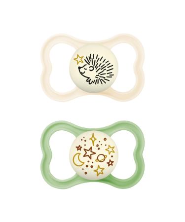 Mam Supreme Night Schnuller in the 2 Set bright baby pacifier for healthy dental and jaw development prevents skin irritation with pacifier box 6-16 months hedgehog/universe beige-tartrosa/mint 6-16 months/night