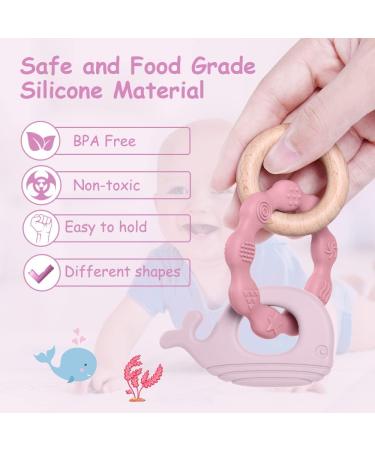Vicloon Baby Teething Toy - Silicone & Wood Teether Chew Toy for Boys & Girls (Pink-Purple) | Easy to Hold & Clean Up - Buy Online on SooperMarket.com