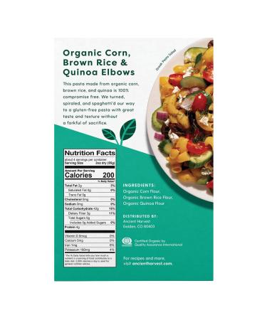 Organic Quinoa Pasta Elbows 8oz (Pack of 12) by Ancient Harvest - Gluten-Free & Non-GMO - Buy Online on SooperMarket.com
