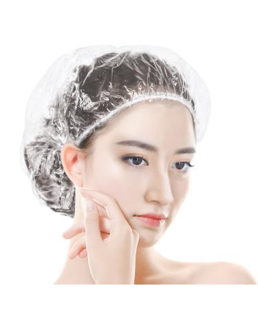 Yafeco100 Pcs Disposable Shower Caps plastic caps for hair treatment clear shower hair cap Large Thick Waterproof for Women Kids Girls travel Hotel Spa Home Use Hair Solon (18.1 inch) 100 Pcs(18.1 Inch)