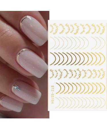 3D Lines Nail Stickers Rose Gold Metal Nail Art Decals 8 Sheets Stripe Lines Letters French Tips Self-Adhesive Nail Decals Curve Nail Art Sliders Nail Supplies for Women Manicure DIY Decorations