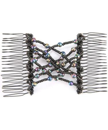 Salmue Hair Combs with Elastic by HairZing - Double Comb for Thick Hair - Magic Easy Beads - Stretchy Hairpin for Women & Girls - Black - Buy Online on SooperMarket.com