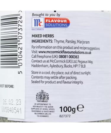 Schwartz Mixed Herbs Spice Blend Seasoning Cooking Flavour Food Aromatics 100g - Buy Online on SooperMarket.com