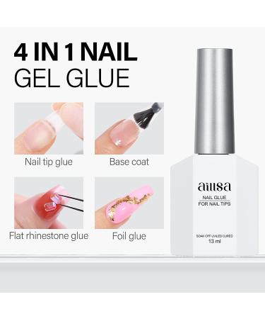 AILLSA 4-in-1 Gel Nail Glue | Super Strong 13ml Capacity | Long Lasting Brush-On Adhesive for Acrylic Nails, Fake Tips, Rhinestones & Foil - Buy Online on SooperMarket.com