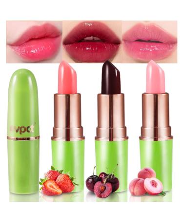evpct 3Pcs Peach Strawberry Black Red Cherry Tinted Lip Balms PH Lip Color Changing Lipstick Stain Set Queen for Women Girls Korean Mood Long Lasting Color Change Light Pink Lipstick Lip Tint Gloss 3 Count (Pack of 1) 3P...