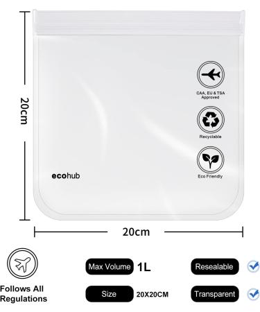 ECOHUB Airport Security Liquids Bags - TSA Approved Clear Travel Toiletry Bag (2 pcs) - 20 x 20cm - For Men and Women - Airline Approved - Buy Online on SooperMarket.com