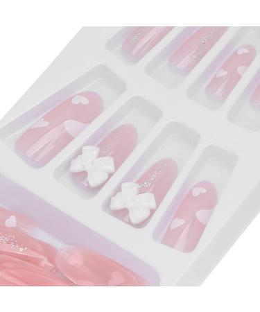 Full Cover False Nail Pink Bow Fake Nails Pink Love Press On Nails Coffin Medium Length Ballerina Nail Art Tips Sets Artificial Nails Press On False Nail Tips - Buy Online on SooperMarket.com