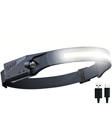 FANT.LUX LED Headlamp with All Perspectives Induction Illumination, 350 Lumens, Lightweight Head Lights, Weatherproof Type C Rechargeable Head Lamp for Running Camping, Sensor Outdoor Headlight 1 Pack