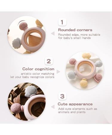 Bopoobo Silicone Rudder Teether Toy with Wooden Ring for Babies | Soothing Teething Toy for 3-12 Months | Montessori Baby Chew Toy (Pink) - Buy Online on SooperMarket.com