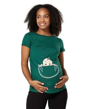 HAPPY MAMA. Women's Maternity Baby in Pocket Print T-Shirt Top Tee Shirt. 501p 8-10 Green