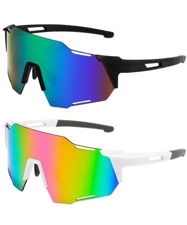 Beciles sunglasses bike glasses men's women sports glasses bicycle glasses protective glasses sunglasses anti-UV for outdoor activities such as cycling runs climbing car ride fishing golf ski outdoors outdoors color 2PCs