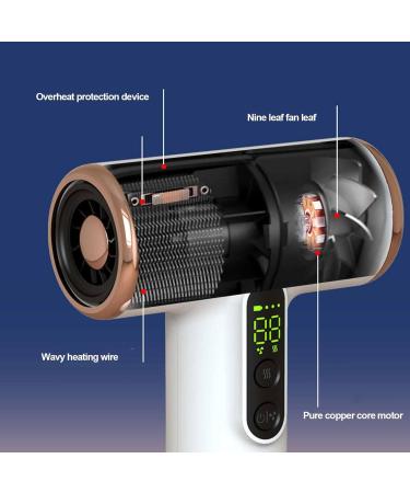 Cordless Hair Dryer USB C Rechargeable Blow Dryer 3 Heat and Wind Settings Professional Portable Blow Dryer High Speed Hair Dryer with Nozzle for Home Travel Salon - Buy Online on SooperMarket.com
