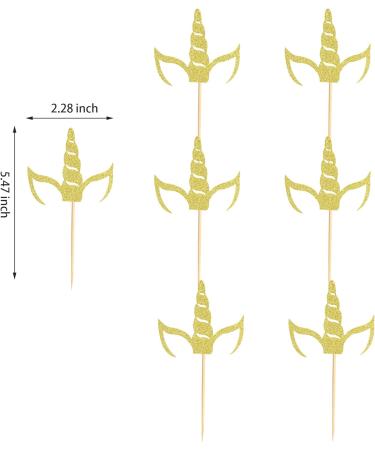 Arthsdite 24Pcs Unicorn Horn Cupcake Toppers Gold Glitter Unicorn Cupcake Picks for Unicorn Theme Baby Shower Birthday Wedding Engagement Party Cake Decorations Supplies - Gold Glitter - Buy Online on SooperMarket.com