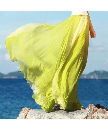 Sanahy Women's Chiffon Gradient Long Maxi Skirt - Green | Elastic Pleated Beach Full/Ankle Length Skirt - Buy Online on SooperMarket.com