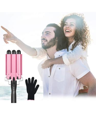 3 Barrel Curling Iron 25mm | Temperature Adjustable Crimper Hair Iron | Ceramic Tourmaline | Fast Heating Curling Wand | Pink - Buy Online on SooperMarket.com