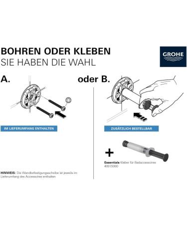 GROHE Essentials 3-in-1 WC Set - Chrome Glass & Metal Bath Accessories | Round & White - International Shipping Available - Buy Online on SooperMarket.com