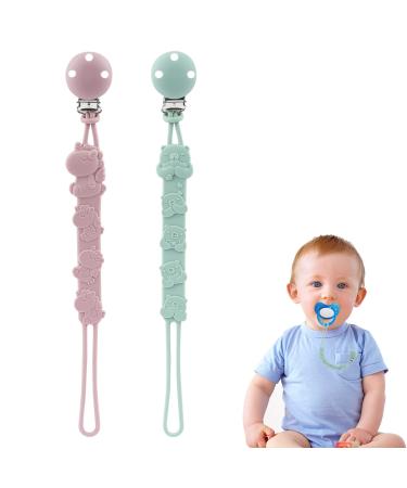 Vicloon silicone pacifier chain 2 piece of pacifier chain baby for girls and boys baby pacifier chain clip gift for baby -green+pink 2PCs green+pink