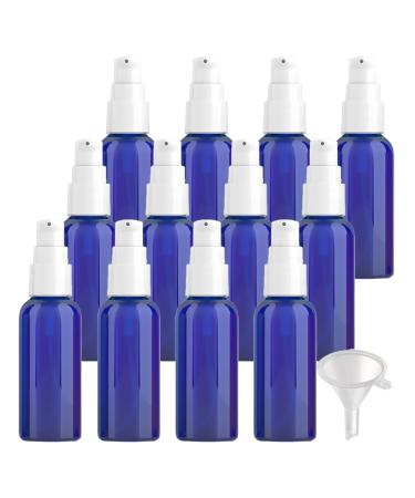 ZEOABSY 12 Pieces 50 ml Blue Lotion Bottles with White Pump 50ml Empty PET Plastic Lotion Pump Bottle Cosmetic Gel Travel Container for Cosmetic Make up Cleaning + 2 x Funnel Blue 50 ml