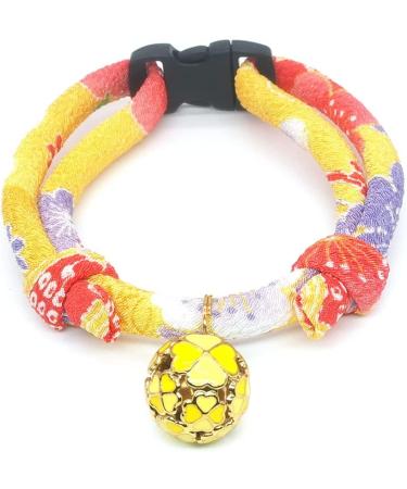 PetSoKoo Four-Leaf Clover Cat Collar with Bell | Japan Chirimen Kitten Collar | Orange Yellow | Small Cat Standard Size - Buy Online on SooperMarket.com