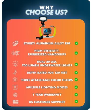 Movo DiveRig4 Diving Rig Bundle with Waterproof LED Light - GoPro and DJI Osmo Action Cam Compatible - Scuba Accessories for Underwater Photography - Buy Online on SooperMarket.com