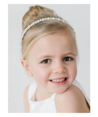 SWEETV Flower Girl Headpiece Silver Girls Headband for Wedding Crystal Floral Princess Hairband Baby Girl Hair Accessory for Birthday  First Communion Style 1