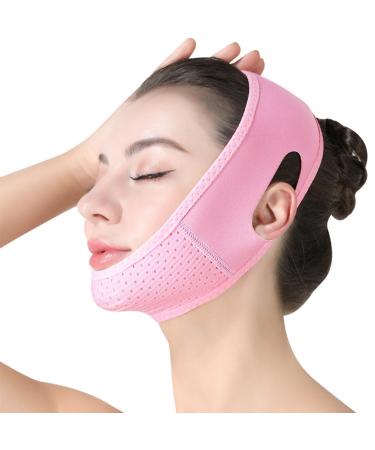 Double Chin Eliminator Chin Strap for Double Chin for Women Breathable and Comfortable V Line Lifting Mask for Women Double Chin Face Lift Prevent Sagging Get Rid of Double Chin (Pink)