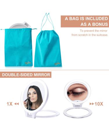 Foldable Double Sided Tabletop Mirror - Rechargeable Lighted Magnifying 10X and 1X Mirror with 3 Colors Light - Adjustable Foldable Handle for Makeup/Travel - 07x08inches - Buy Online on SooperMarket.com