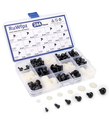 Safety Eyes for Amigurumi Crochet 6-16mm - RuWfpz 6 Sizes Stuffed Animal Eyes with Washers  244Pcs Black Plastic Crochet Safety Eyes for Crafts Doll Bear Plush Animal