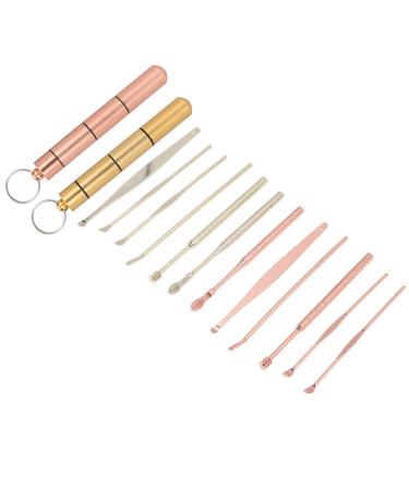 Earwax r Kit Stainless Steel Ear Wax Removal Kit Spoon Scoop Ear Wax Pick Earwax Cleaning Tool Reusable Ear Cleaner with Storage Box for Household Use(Rose Gold+Golden)