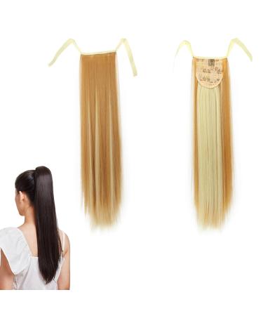 prinfantasy Ponytail Extension Synthetic Hairpiece Wrap Around Pony Tail Hair Extensions for Women Hair Piece Ginger Mix Blonde Wig GBMW045 GBMW045 22 inch