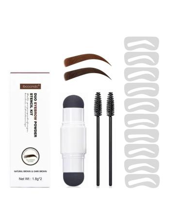 Ey brow stamp double eyebrow stamp kit eyebrow template design kit 10 different eyebrow stencils for brow shaping make -up cosmetics set eyebrow (natural brown+dark brown)