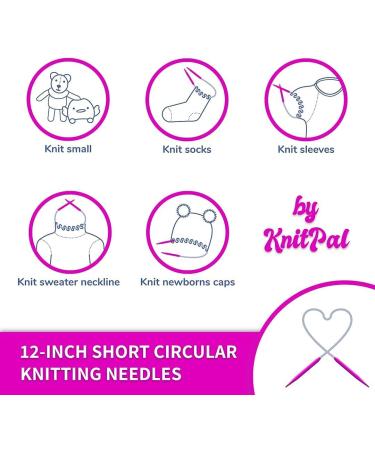KnitPal 12-inch Short Circular Knitting Needles Set - 11 Sizes for Babies, Sleeves, Socks - Free Patterns eBook - US 0-10 (2-6mm) - Buy Online on SooperMarket.com