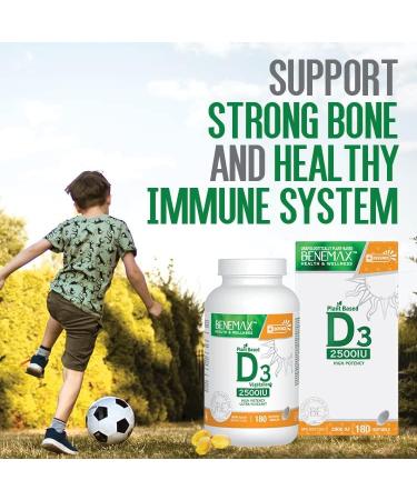 Benemax Vitamin D3 2500 IU For Healthy Bones Teeth and Helps Prevent Vitamin D Deficiency Plant Based & Vegan 180 Day Supply - Buy Online on SooperMarket.com