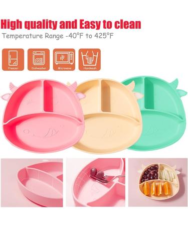 Non-Slip Silicone Baby Suction Plate Set with Divided Placemat - Green | Includes Bendable Fork & Spoon | Toddler Feeding Plate for Self Feeding Training - Buy Online on SooperMarket.com