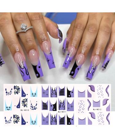 French Tip Nail Art Stickers - 24 Colorful Water Decals for DIY Manicure | Cute Heart & Star Designs for Women & Girls - Buy Online on SooperMarket.com