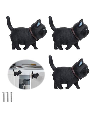 Danankeji 3 pieces knob for cupboard black cats door buttons rotatable cat head furniture button suitable for wardrobes drawers children's room cupboards makeup tables