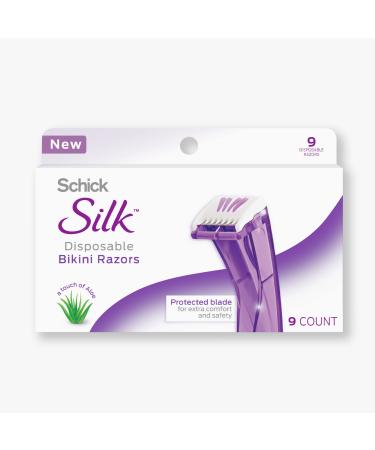 Schick Silk Bikini Razor, 9 Count | Bikini Shaver, Pubic Hair Razor for Women | Disposable Razors for Women, Bikini Trimmer 9 Count (Pack of 1)