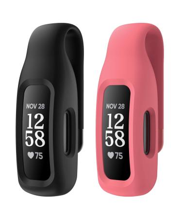 EEweca 2-Pack Clip Case Accessory for Fitbit Inspire 3/Inspire 2, Black+Desert Rose (not for Inspire, Inspire hr, ace 2)
